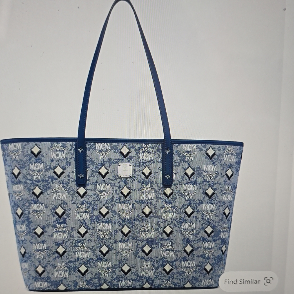 MCM Navy and White Monogram Tote